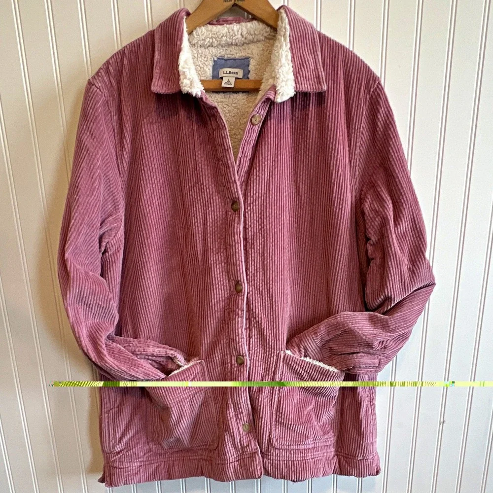 L.L.Bean Sherpa Lined Button Front Jacket Dusty Rose Pink Solid Pockets Size L